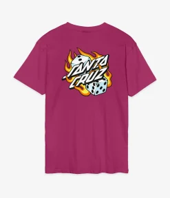 Santa Cruz Flaming Dice Dot Chest T-Shirt (burgundy)